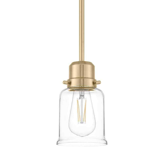 Hampton Bay Timphaven 1-Light Brass Shaded Mini-Pendant Clear Glass