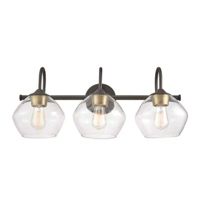 Globe Harrow 26.3 in. 3-Light Dark Bronze Vanity w/Brass Accents and Clear Glass