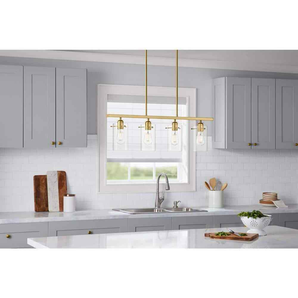 Hampton Bay Regan Brushed Gold Industrial Linear Chandelier  Clear Glass Shades