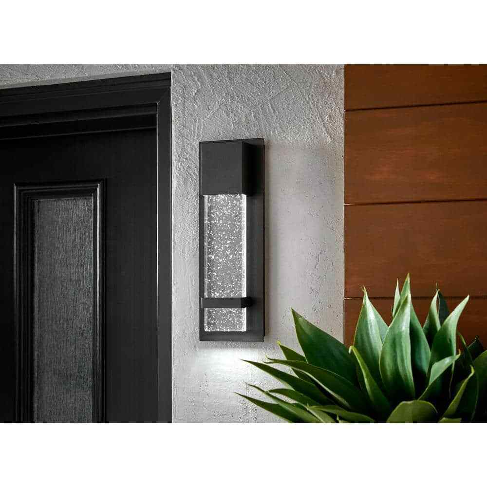 Home Decorators 1-Light Black LED Outdoor Sconce Lantern Light w/ Seeded Glass