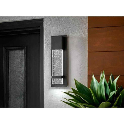 Home Decorators 1-Light Black LED Outdoor Sconce Lantern Light w/ Seeded Glass