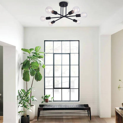 RRTYO Highlandville 23.62 in. 6-Light Black Sputnik Semi-Flush Mount