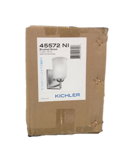 KICHLER Shailene 1-Light Brushed Nickel Wall Sconce w/ Satin Etched Glass Shade