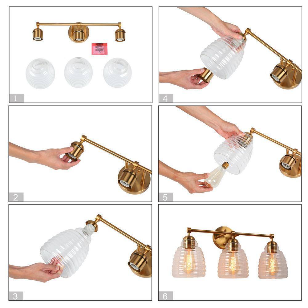 LNC Modern Industrial 23 in. 3-Light Plated Brass Bathroom Vanity Light