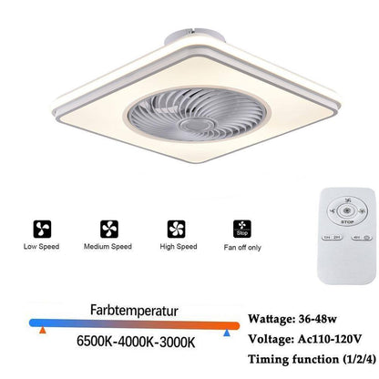 Modern White Square Shape LED Indoor Enclosed Ceiling Fan w/ Remote Control
