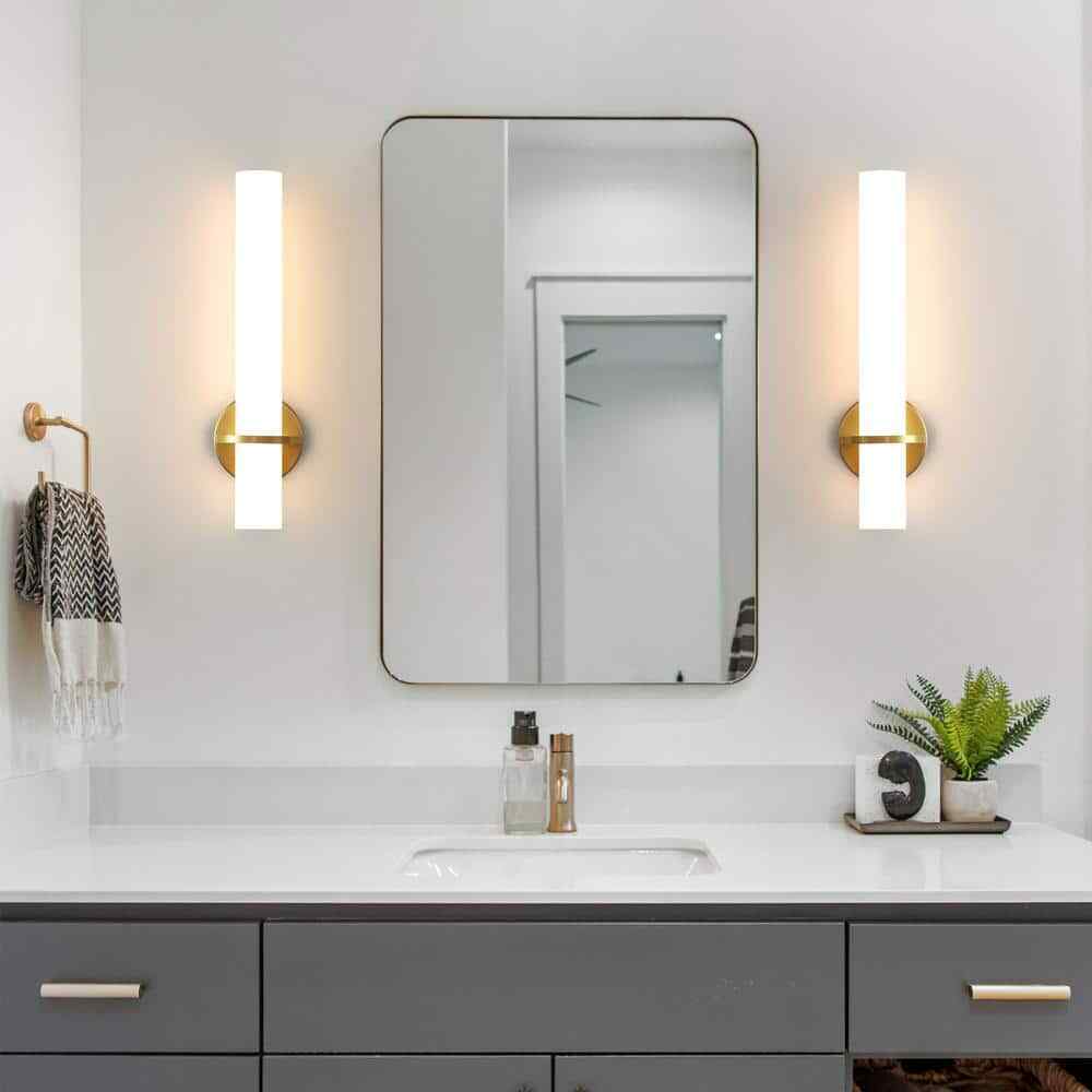 KAISITE Modern LED Wall Sconce w/ Frosted Cylindrical Acrylic Shade, Set of 2