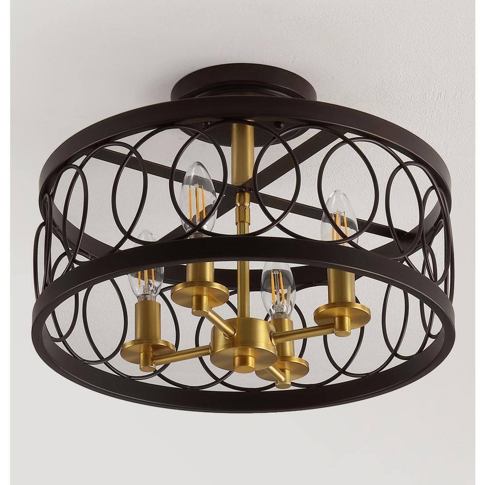 JONATHAN Y Sylvain Oil Rubbed Bronze/Brass Gold Metal LED Semi-Flush Mount