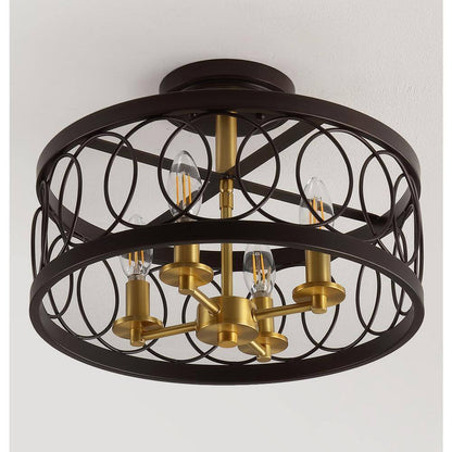 JONATHAN Y Sylvain Oil Rubbed Bronze/Brass Gold Metal LED Semi-Flush Mount