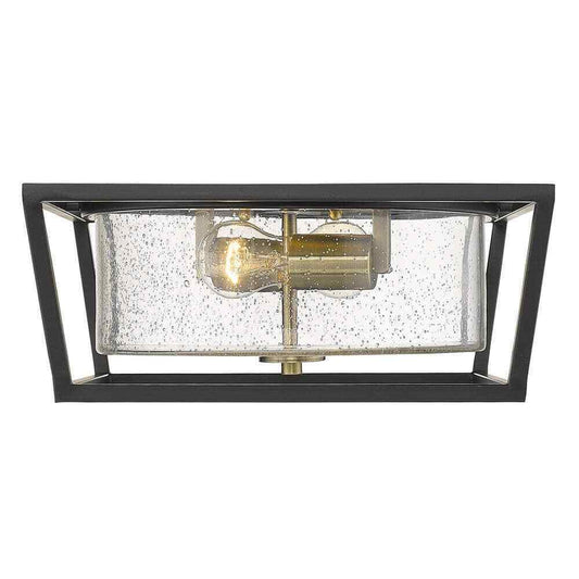 Golden Lighting Mercer 14.5 in. Matte Black Aged Brass Seeded Glass Flush Mount