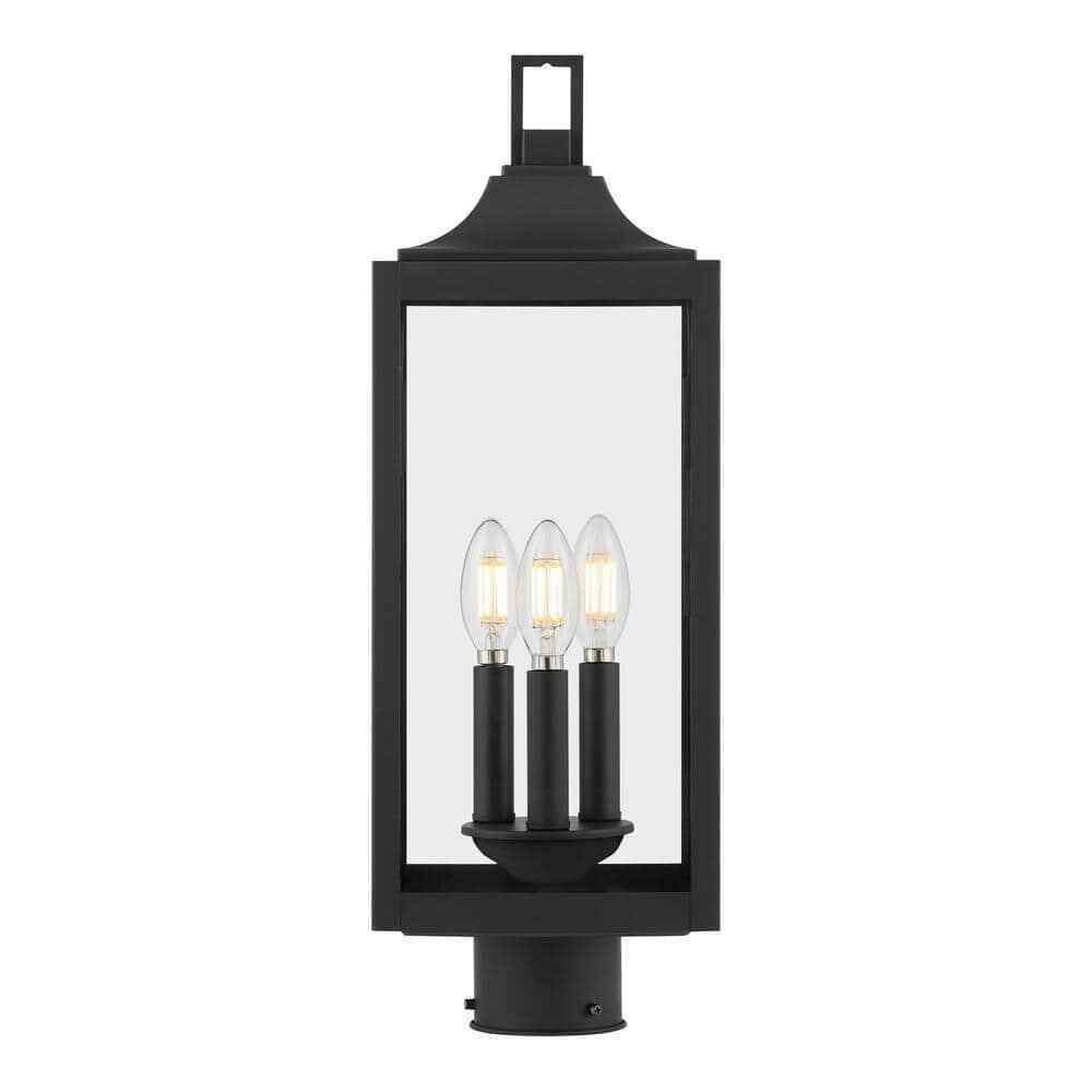 Home Decorators Havenridge Matte Black Outdoor Post Light w/ Clear Glass 1-Pack