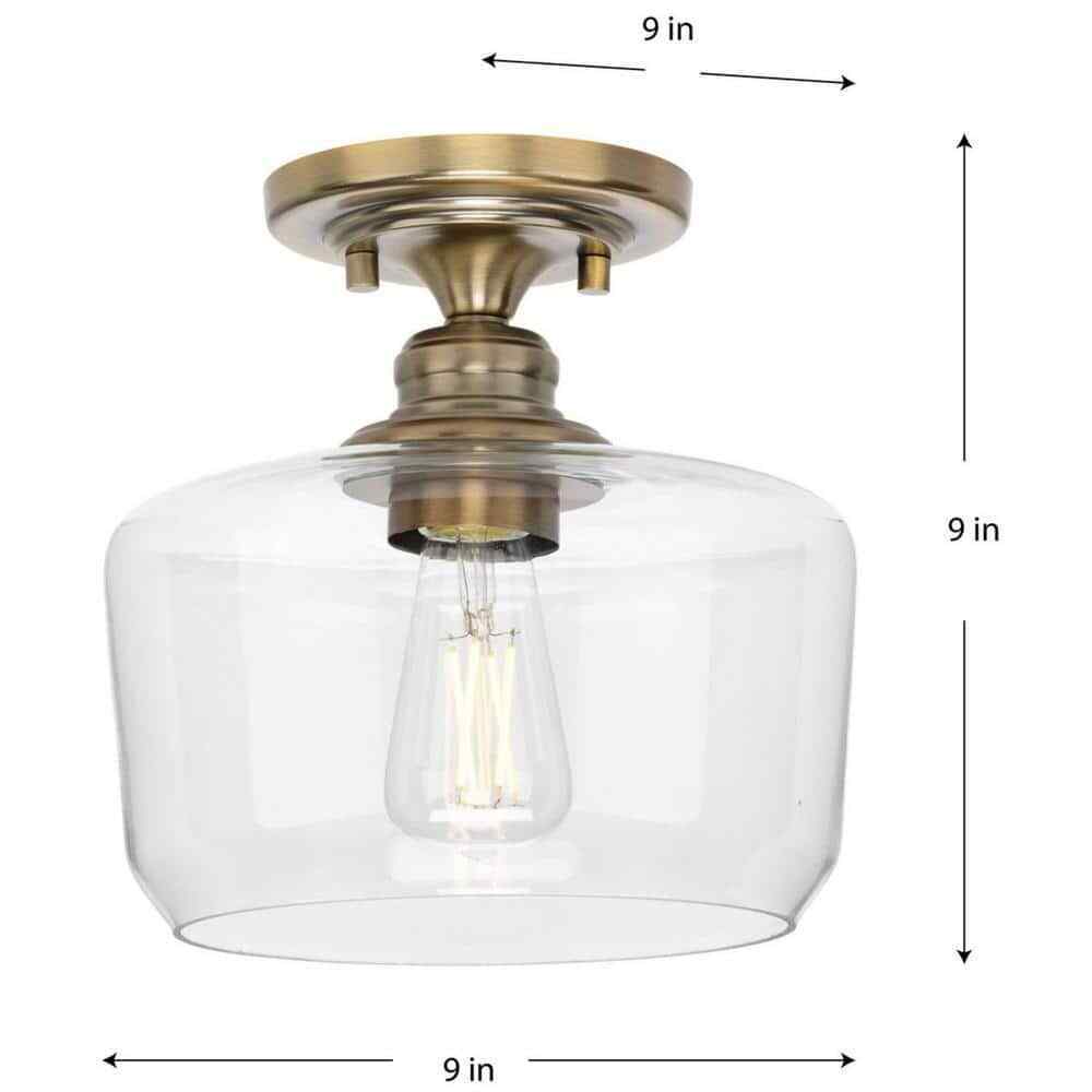 Progress Lighting Aiken Collection 1-Light Vintage Brass Clear Glass Mount Light