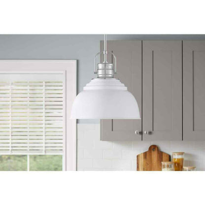 Home Decorators Shelston 13 in. White and Chrome Farmhouse Pendant Light Fixture