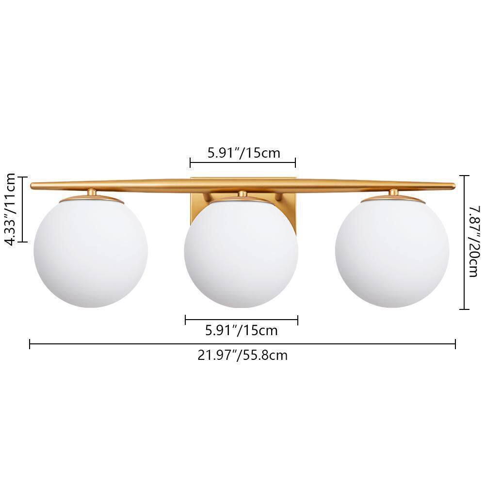 RRTYO Kara 21.97 in. 3-Light Gold Vanity Light with Milky White Glass Ball Shade