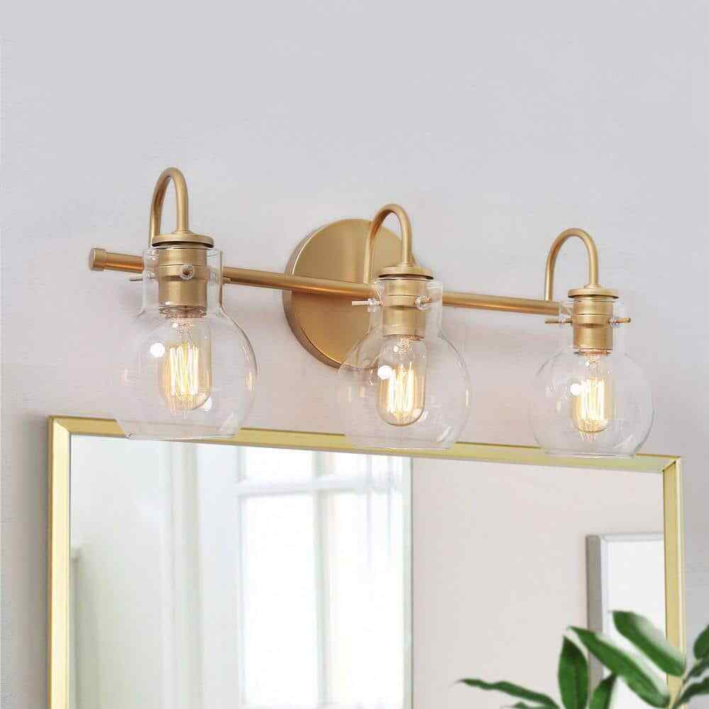 LNC Robb Modern 3-Light Gold Bathroom Vanity Light Interior Powder Room Lighting