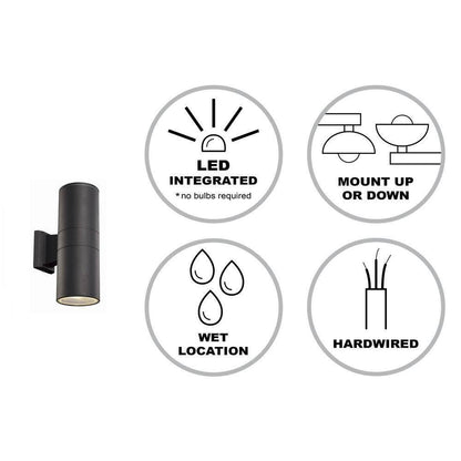 Bel Air Lighting Compact 12 in Black LED Cylinder Outdoor Wall Light Clear Glass