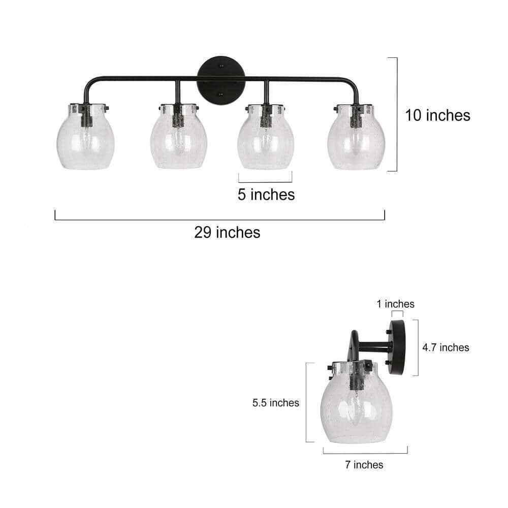 LNC Painted Black 4-Light Modern Black Bathroom Wall Sconce Classic Wall Light