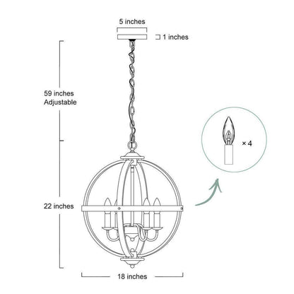 LNC Farmhouse 4-Light Globe Cage Candlestick Classic Island Chandelier