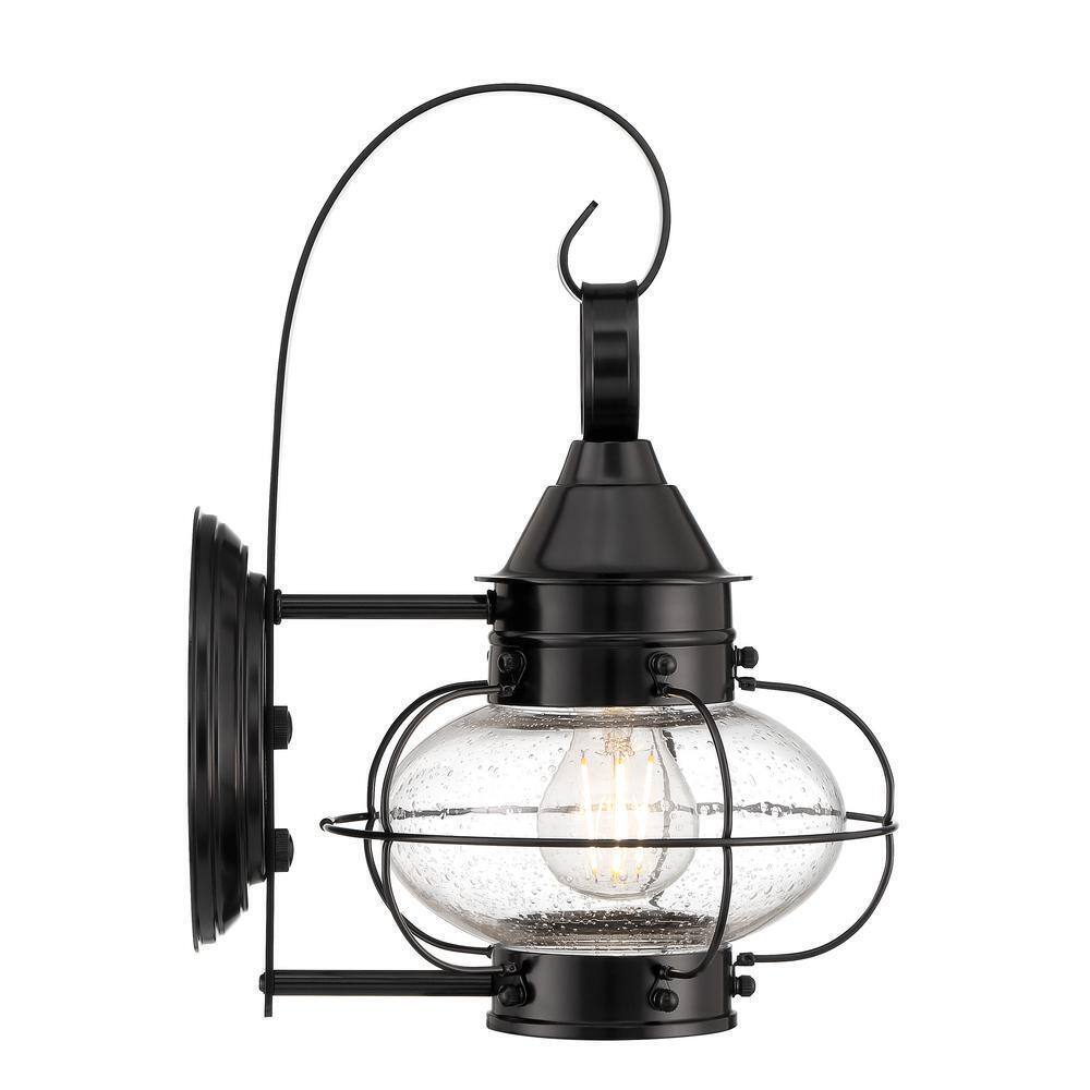 NORWELL Small Cottage Onion 1-Light Black Outdoor Wall Sconce with Seedy Glass