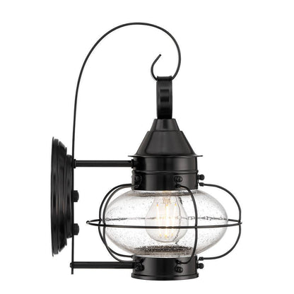 NORWELL Small Cottage Onion 1-Light Black Outdoor Wall Sconce with Seedy Glass
