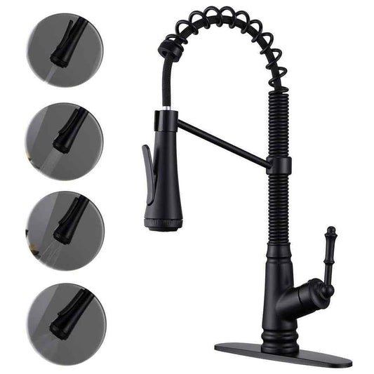 ELLO+ALLO Single-Handle Pull-Down Sprayer Kitchen Faucet w/ 4-Modes Matte Black