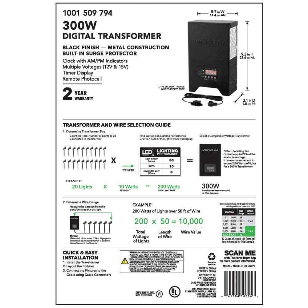 Hampton Bay Low-Voltage 300-Watt Landscape Lighting Transformer