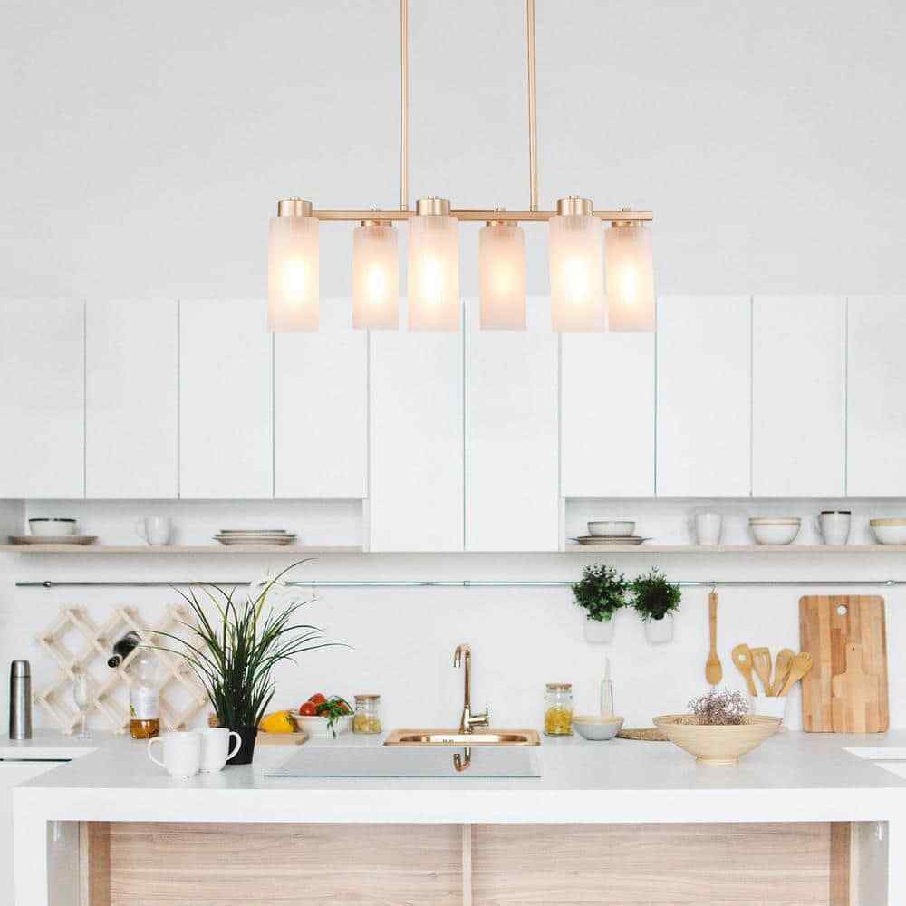 LNC Modern Matte Brass Chandelier Gold 6-Light Dining Room Island Chandelier