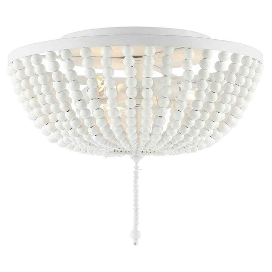 JONATHAN Y Allison 15 in. White Wood Beaded/Metal LED Flush Mount JYL9019D