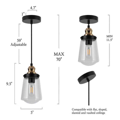 Uolfin Modern Kitchen Island Chandelier Pendant Light 1-Light Black and Brass