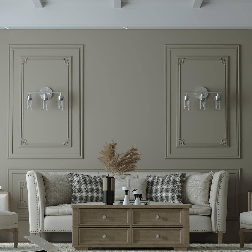Merra 17 in. 3-Light Modern Brushed Nickel Vanity-Light with Clear Glass Shade
