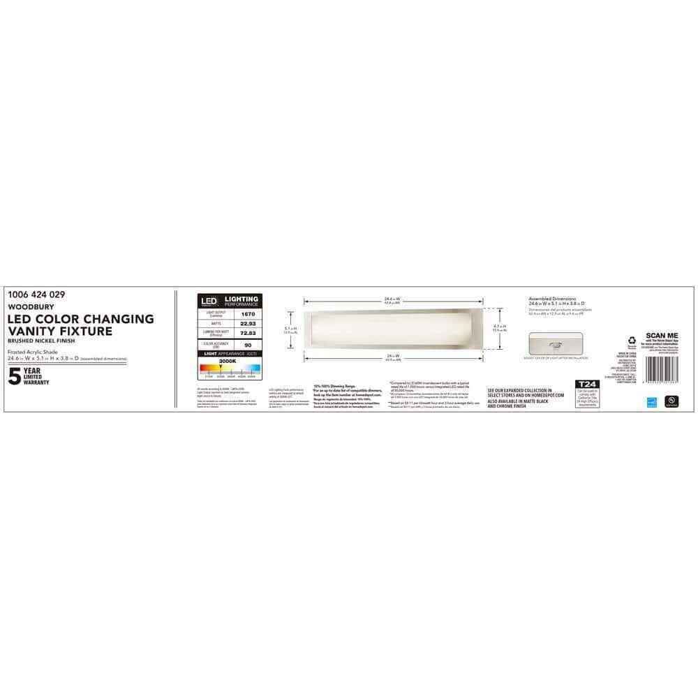 Hampton Bay Woodbury 24.6 in. Brushed Nickel Integrated LED Bathroom Light Bar