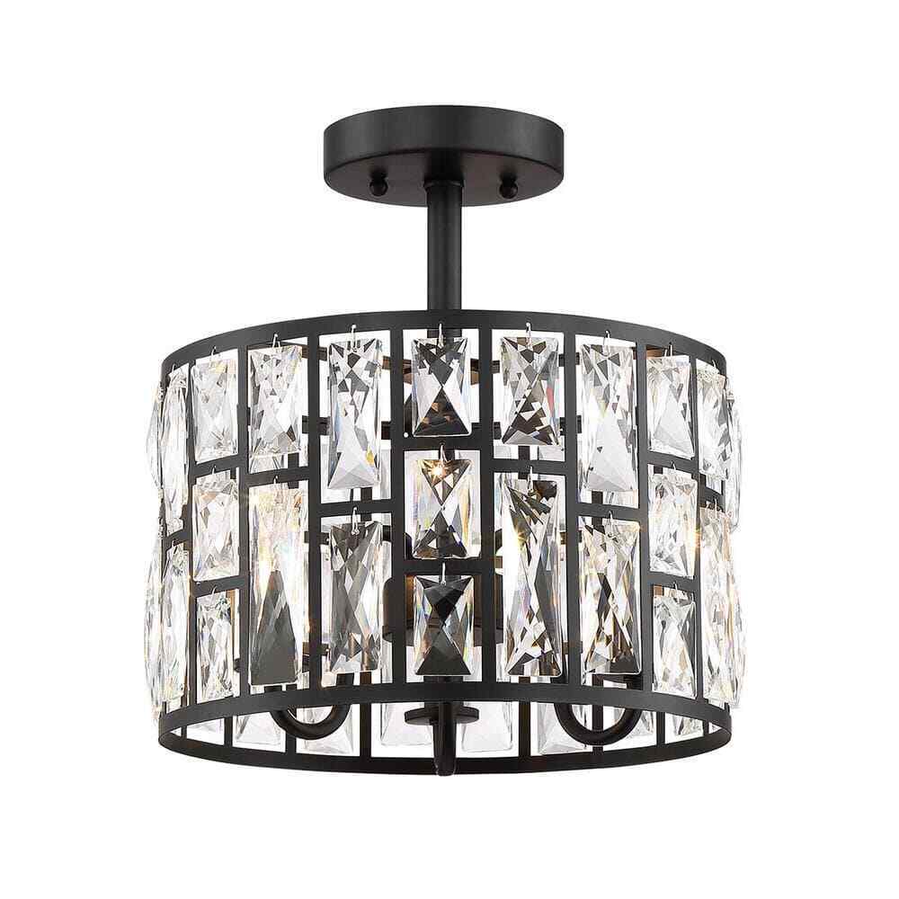 Home Decorators Kristella 12.5 in. 3-Light Matte Black Semi Flush Mount Light