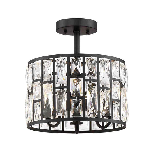 Home Decorators Kristella 12.5 in. 3-Light Matte Black Semi Flush Mount Light