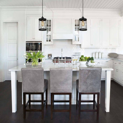 LNC Antique Black Drum Pendant Light Industrial 1-Light Island Chandelier