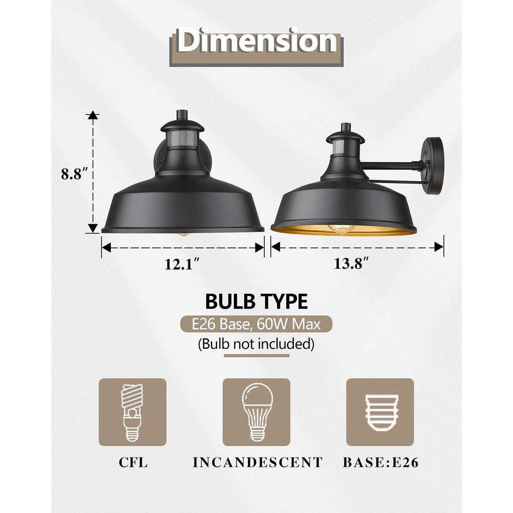JAZAVA Black Motion Sensing Dusk to Dawn Outdoor Hardwired Wall Lantern Scone