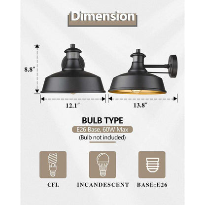 JAZAVA Black Motion Sensing Dusk to Dawn Outdoor Hardwired Wall Lantern Scone