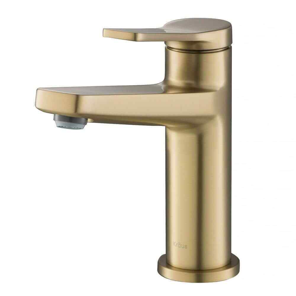 KRAUS Indy Single Hole Single-Handle Basin Bathroom Faucet in Brushed Gold