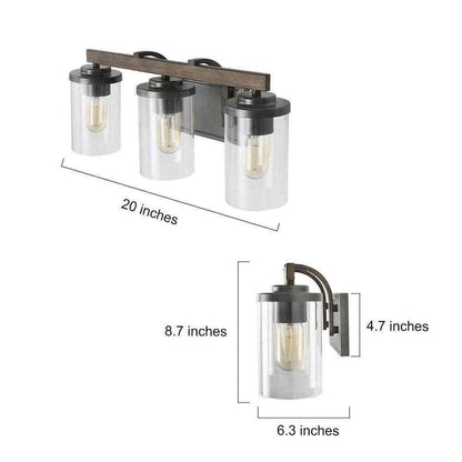 LNC Weyland Farmhouse 20 in. 3-Light Rust Black Bathroom Bar Vanity Light