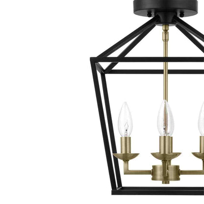 Home Decorators Weyburn 16.5 in. 4-Light Black and Gold Semi-Flush Mount
