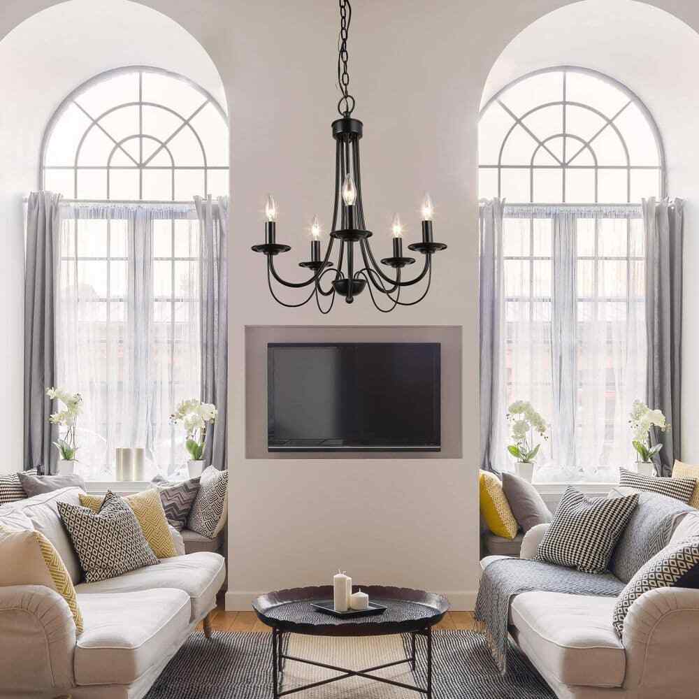 LNC Modern Black Candlestick Island 5-Light 18.5 in. Classic Pendant Chandelier