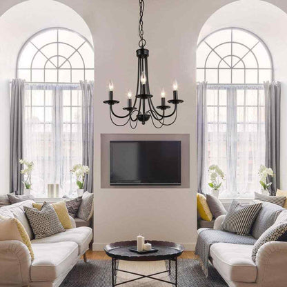 LNC Modern Black Candlestick Island 5-Light 18.5 in. Classic Pendant Chandelier