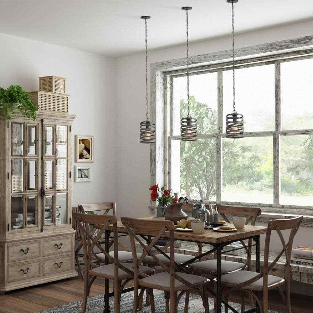 LNC Modern Drum Cage Pendant Classic 1-Light 7.1 in. Brushed Dark Gray Pendant