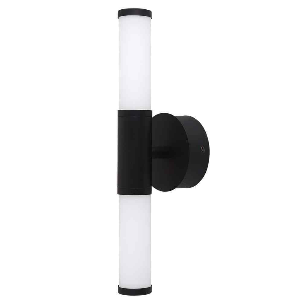 Eglo Palmera Matte Black LED Bathroom Vanity Light with Etched Glass Shades