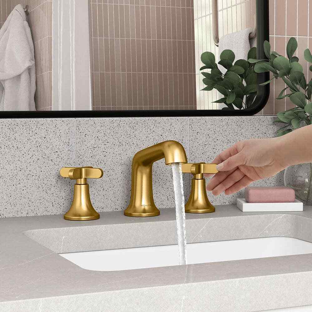 KOHLER Setra 8 in. Double Handle Bathroom Faucet, Vibrant Moderne Brushed Brass