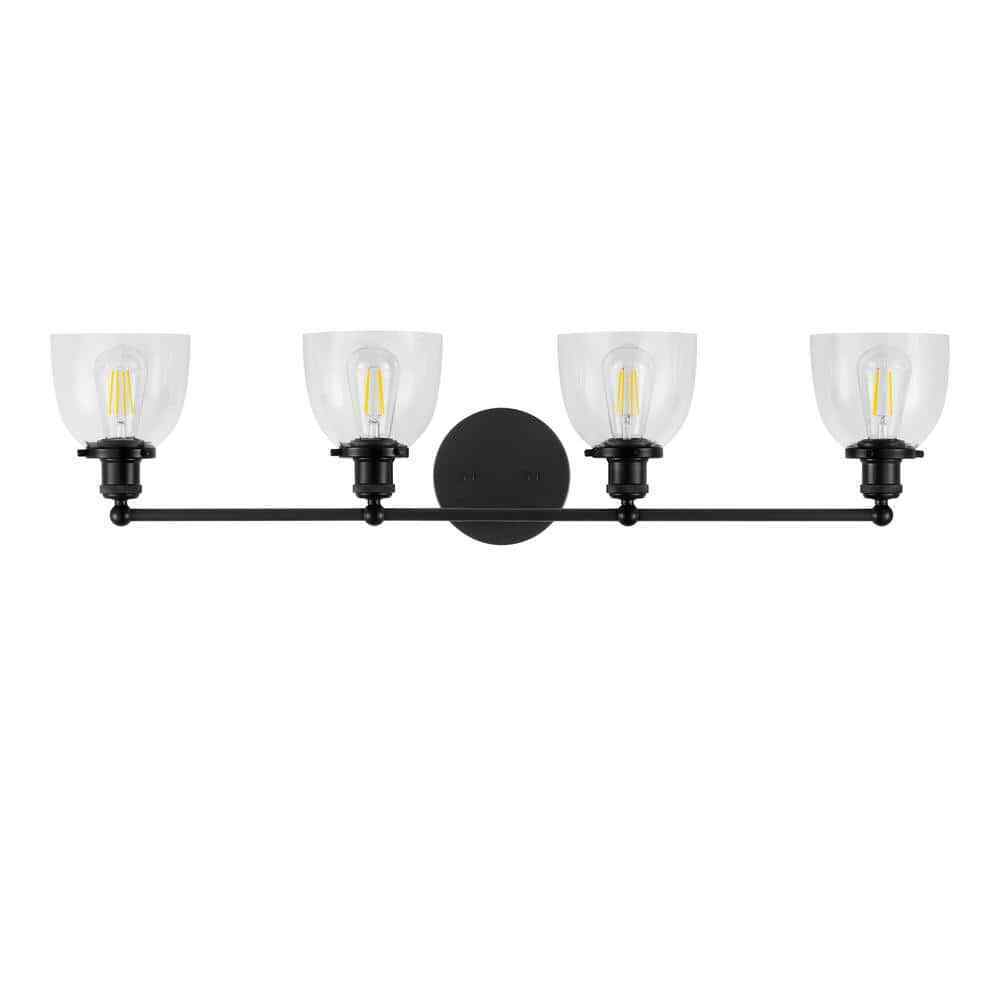 Home Decorators Evelyn 37.5 in. 4-Light Matte Black Modern Bathroom Vanity Light