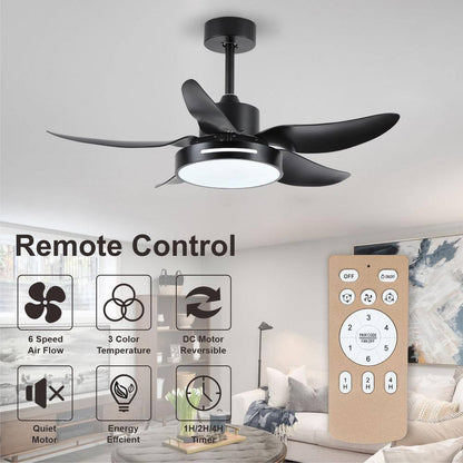 HKMGT 37.8 in. 5-Blade Smart Black Ceiling Fan w/ LED Light and Remote Control