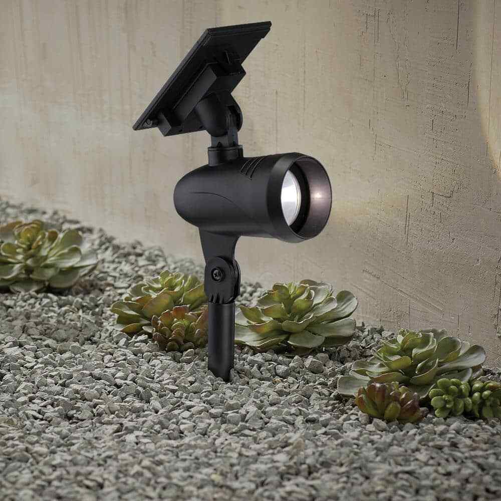 Hampton Bay Solar Black Outdoor LED Spotlight 2-Pack Weather/Rust Resistant