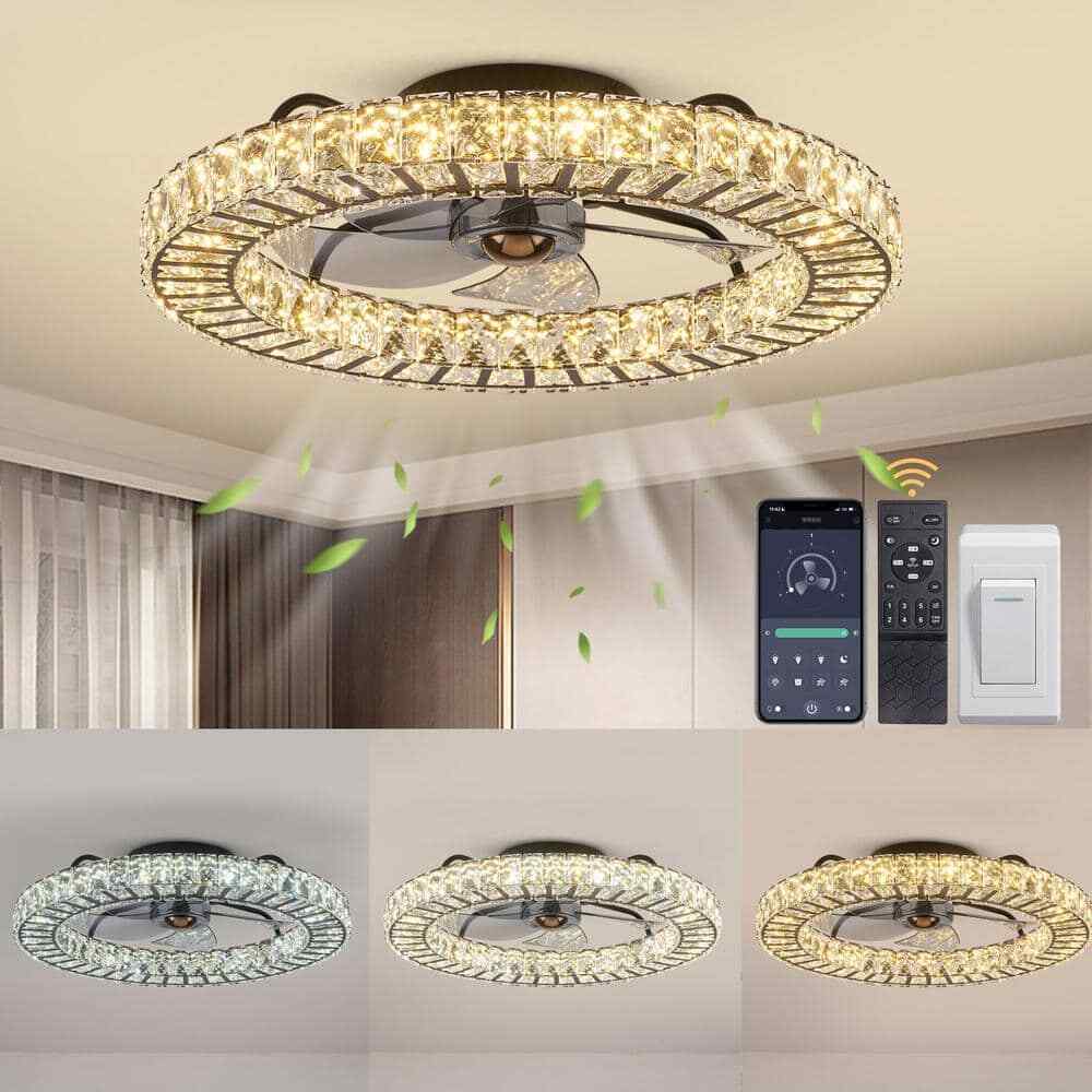 FANNEHONNE 22 in. LED White Crystal Ceiling Fan CA00001103