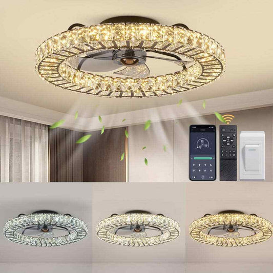 FANNEHONNE 22 in. LED White Crystal Ceiling Fan CA00001103