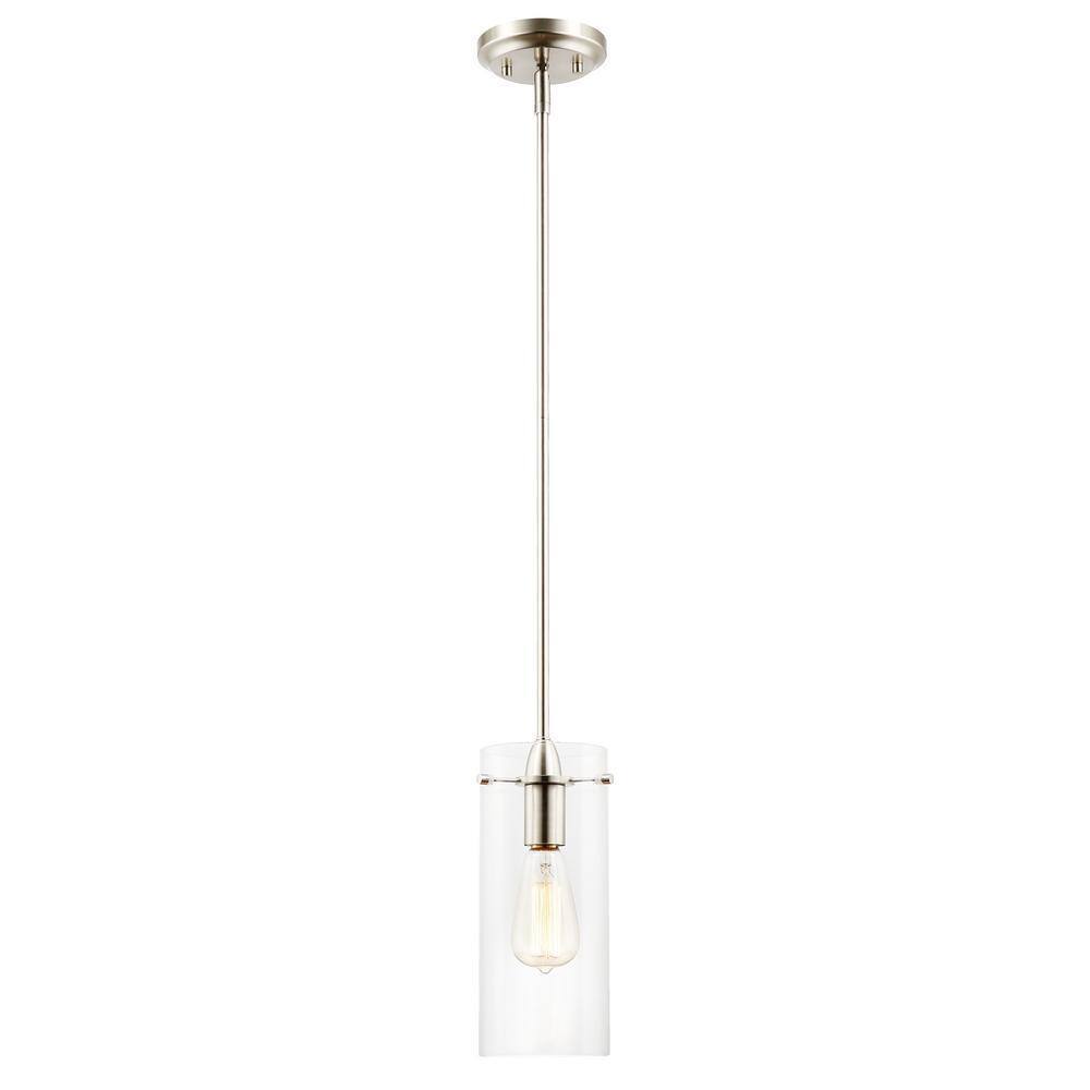 Light Society Montreal 1-Light Clear/Satin Nickel Pendant with Glass Shade