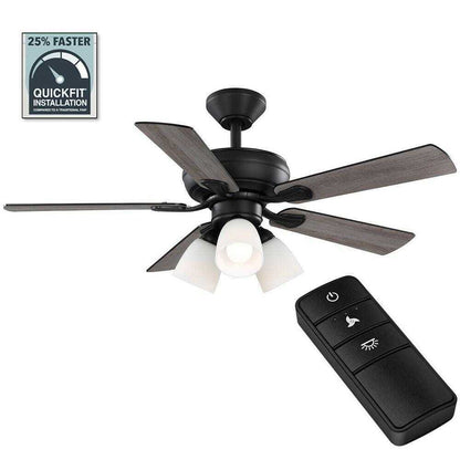 Hampton Bay Riley 44 in. Indoor LED Matte Black Downrod Ceiling Fan